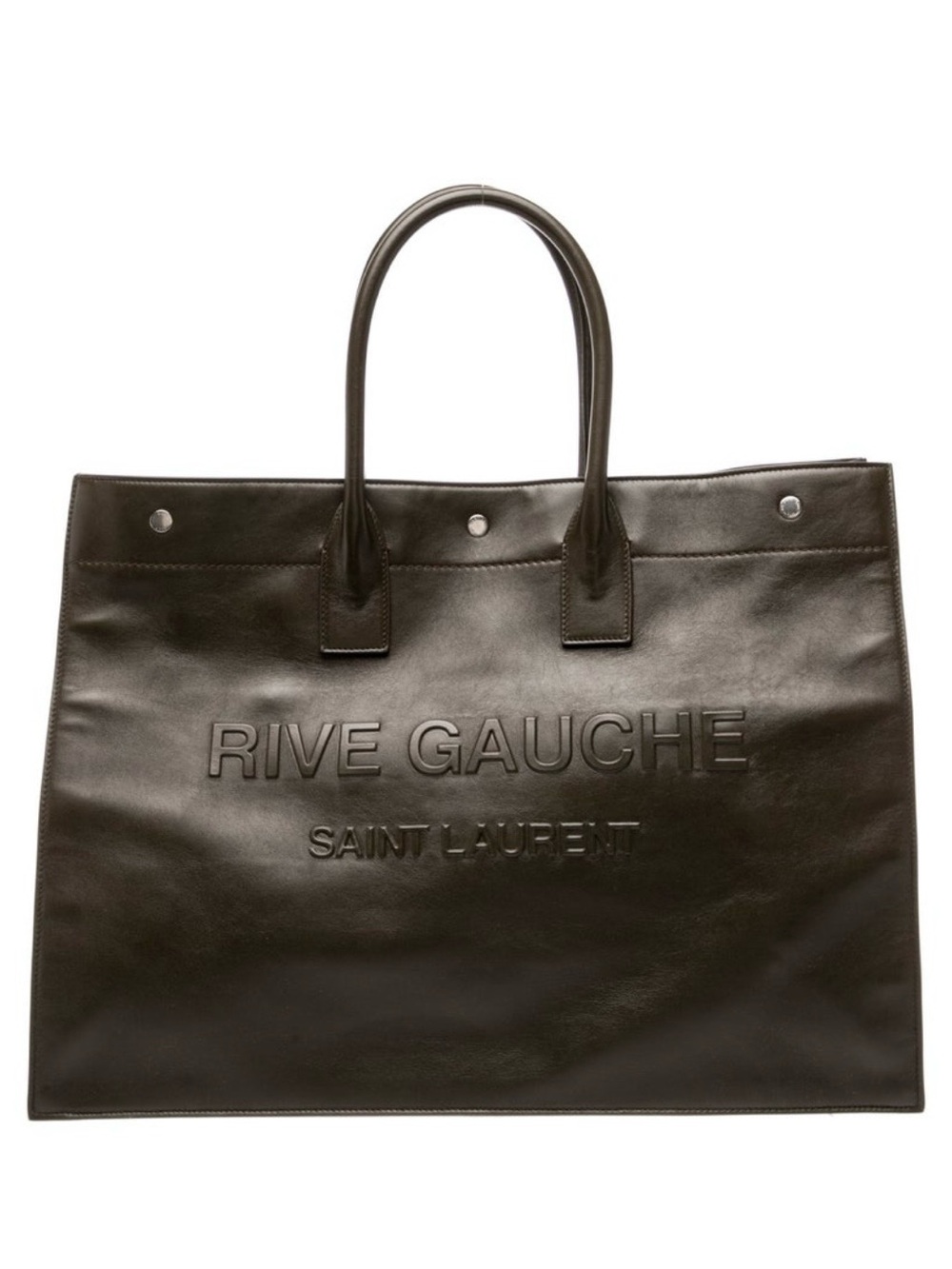 Saint Laurent Rive Gauche Large Leather Tote in Dark Brown